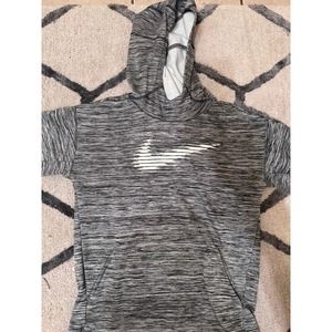 Nike Dri-Fit Pullover Hoodie Mens L Gray/Black Long Sleeve Swoosh Logo Polyester